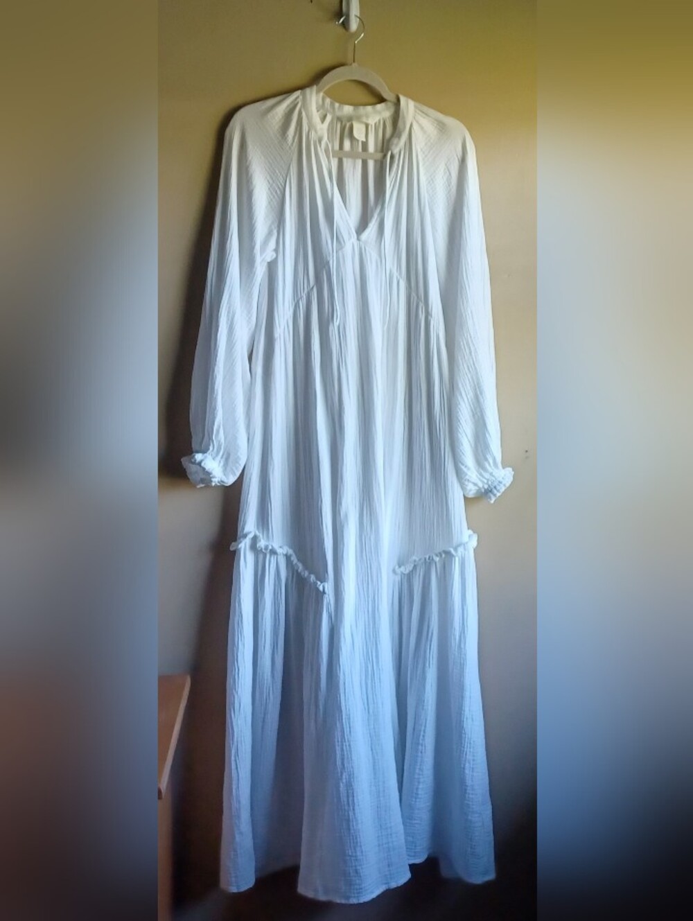 H&M Off White Crinkled Cotton Kaftan Maxi Dress XS